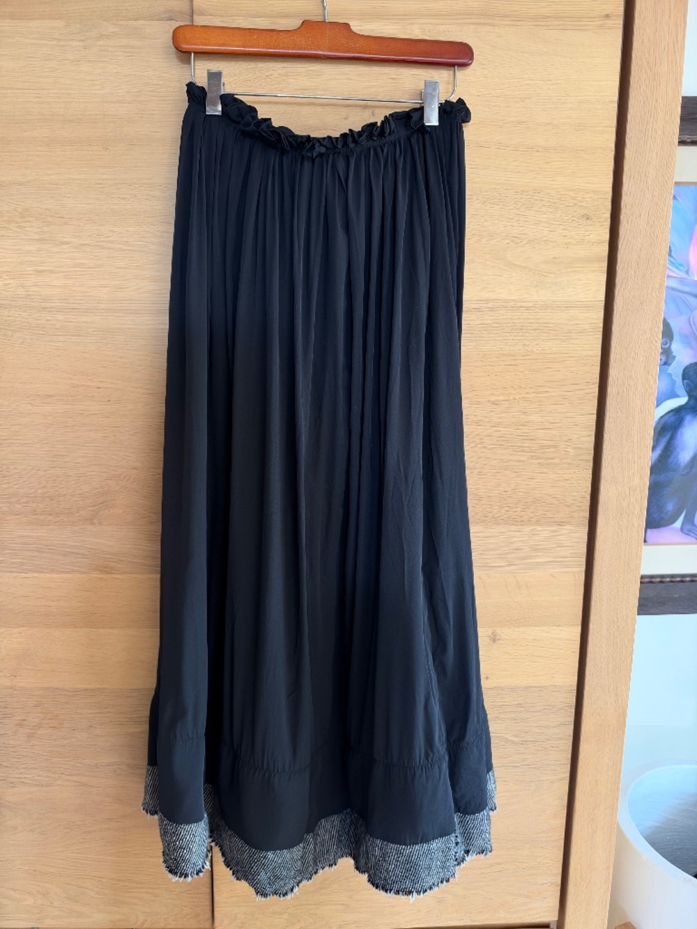 YOHJI YAMAMOTO NOIR Black Silk Skirt w/ Herringbone Trim